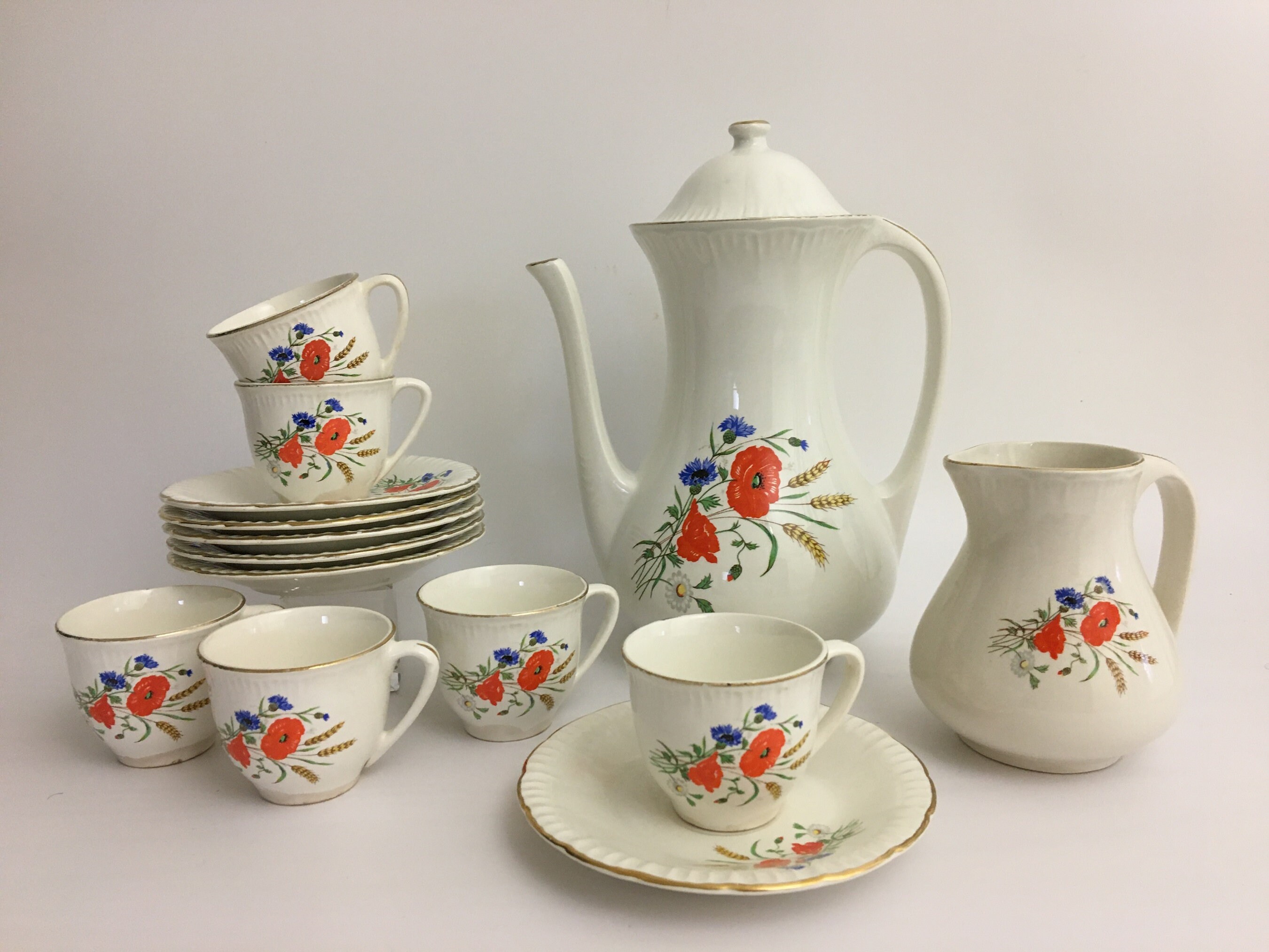 Service à Café Digoin Sarreguemines Modèle Rapsodie, Décor Coquelicots.