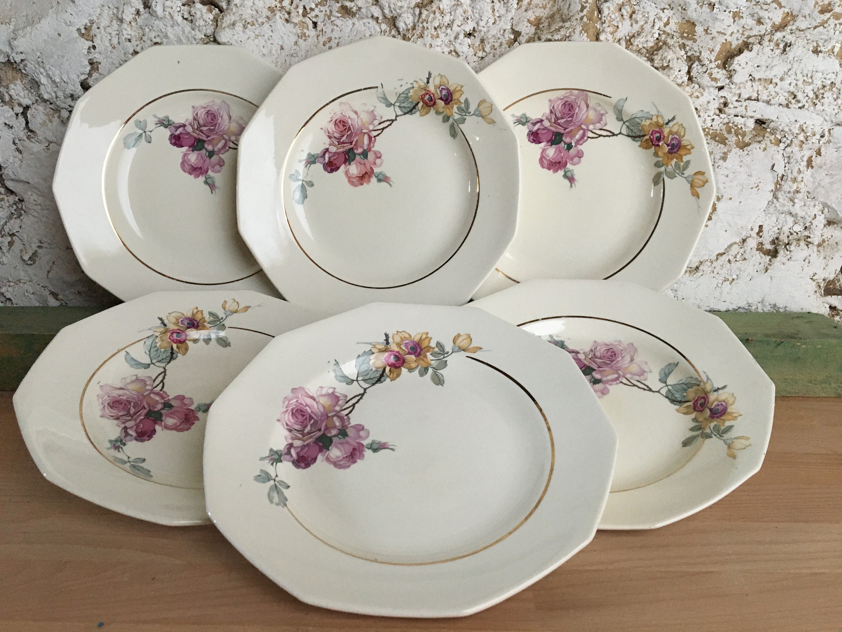 6 Assiettes Plates Vintage st-Amant-sté Des Grands Établissements Céramique