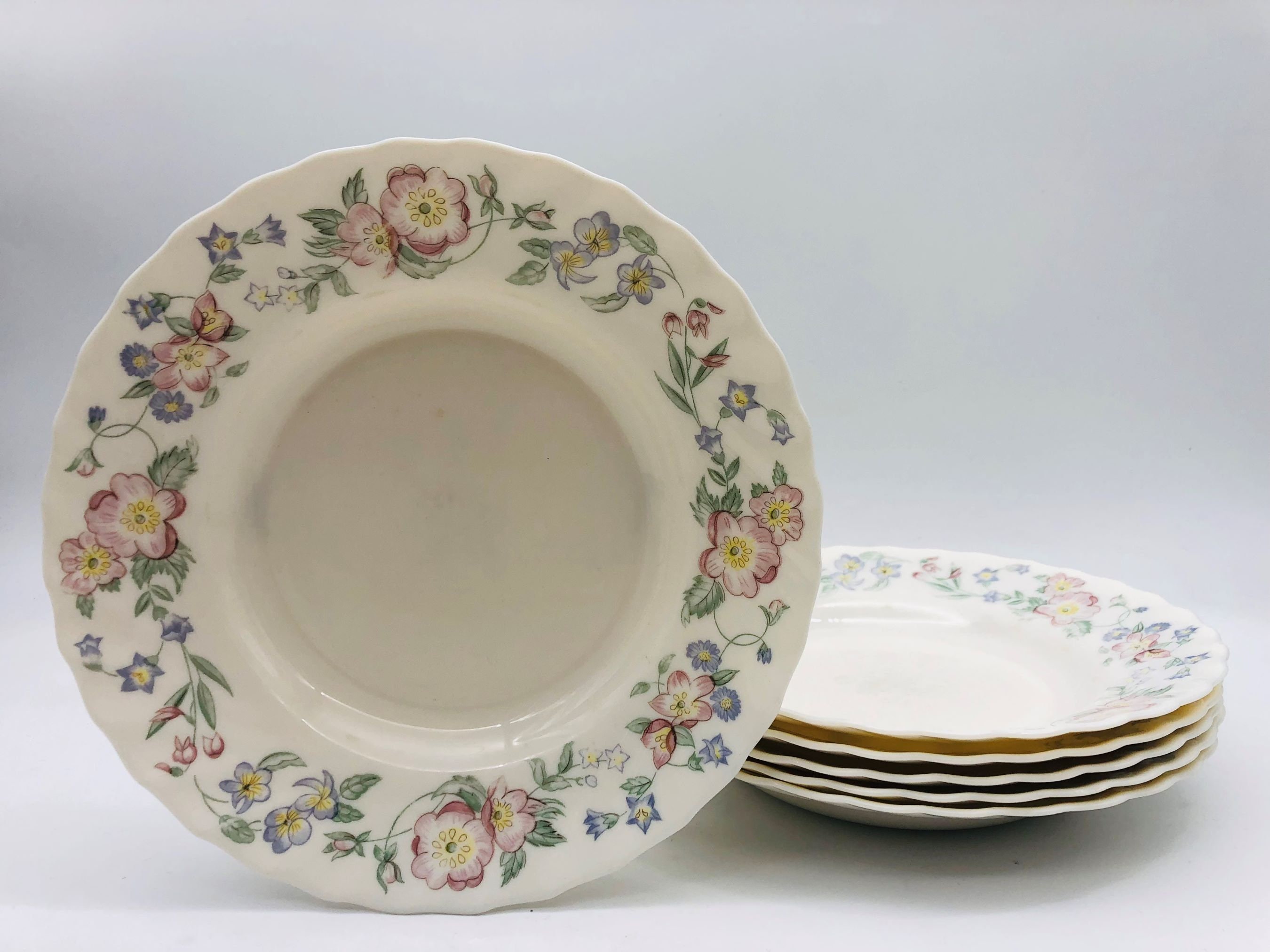 Arcopal motif fleurs Cocotte soupiere et 6 assiettes creuses