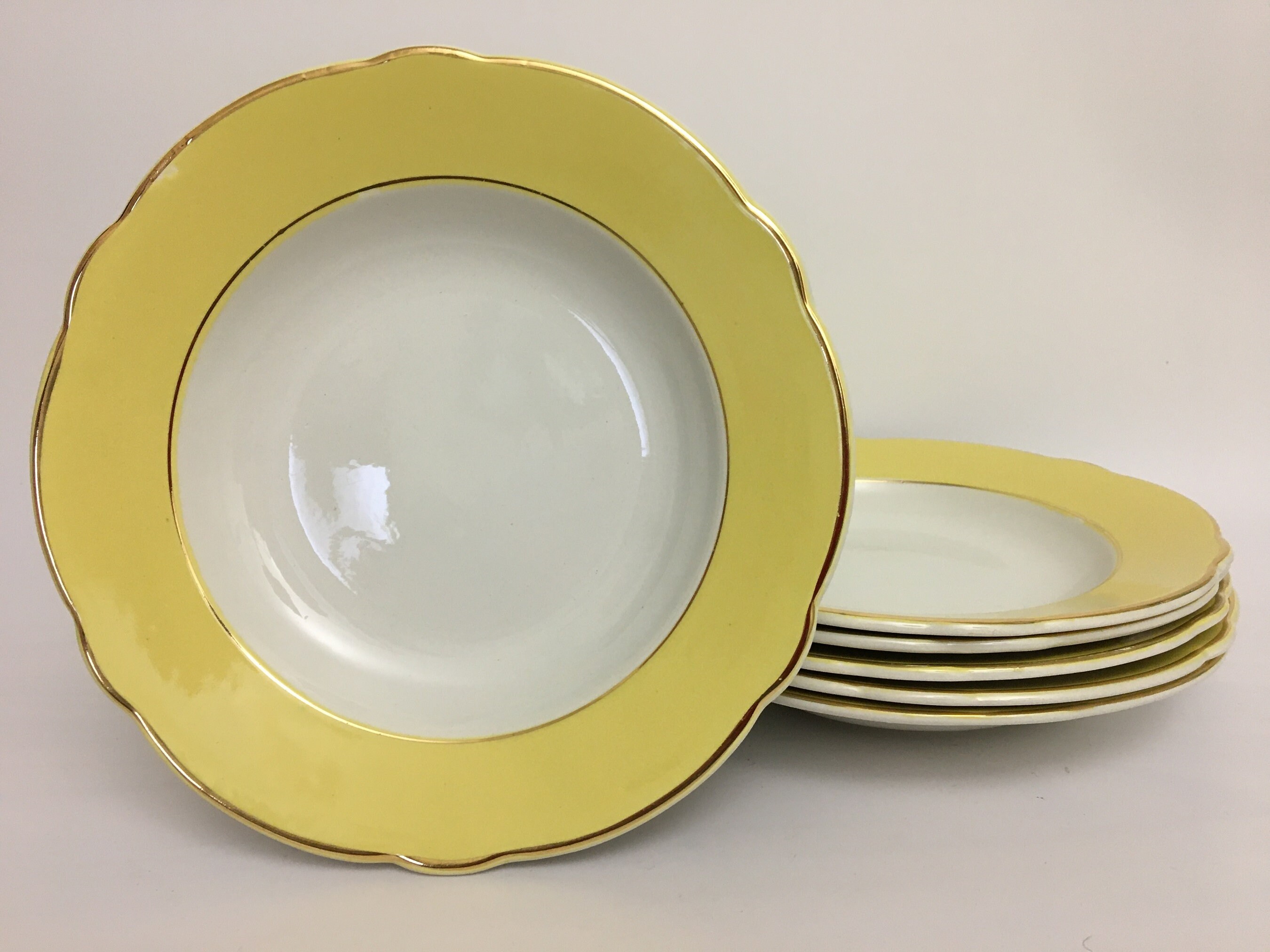 6 Assiettes Creuses Estampillées K&g Lunéville Badonviller», Modèle Jonquille