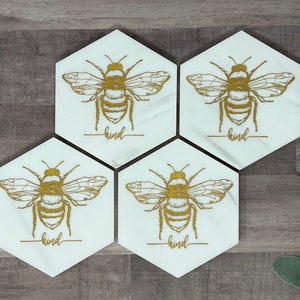 Bee Kind Coaster | Marble Coaster | Engraved Coaster | Bee Decor