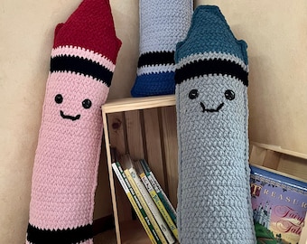 Crochet Crayon Pillow, Amigurumi, Back to School, Teacher Appreciation Gift, Gift for Teacher, Back to School, Body Pillow, Book Nook pillow