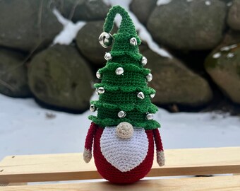 Christmas Tree Crochet Gnome, Made to Order, Holiday Gnome Decoration,  Christmas Gnome Amigurumi, Gonk Decor,  Jingle Bells, Physical item