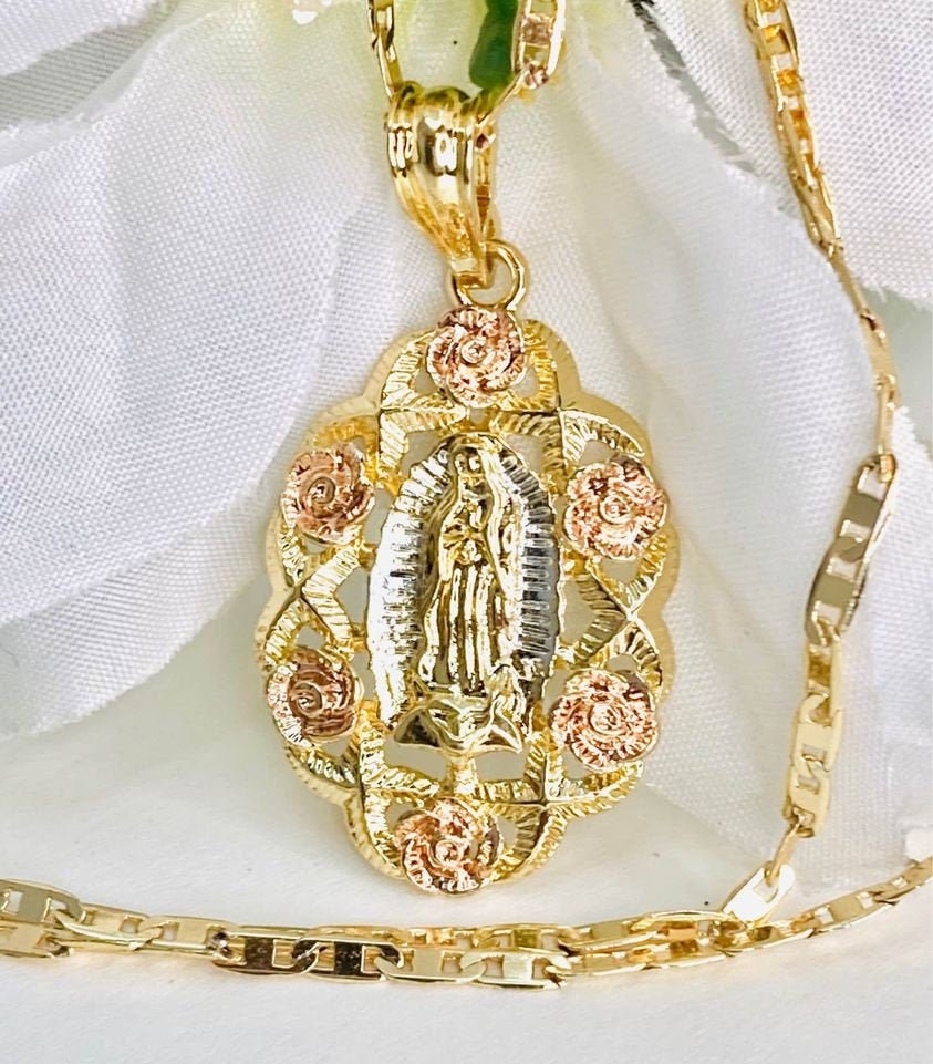  Colgante de oro amarillo de 14 k con medalla milagrosa de la  Virgen María, Metal : Ropa, Zapatos y Joyería