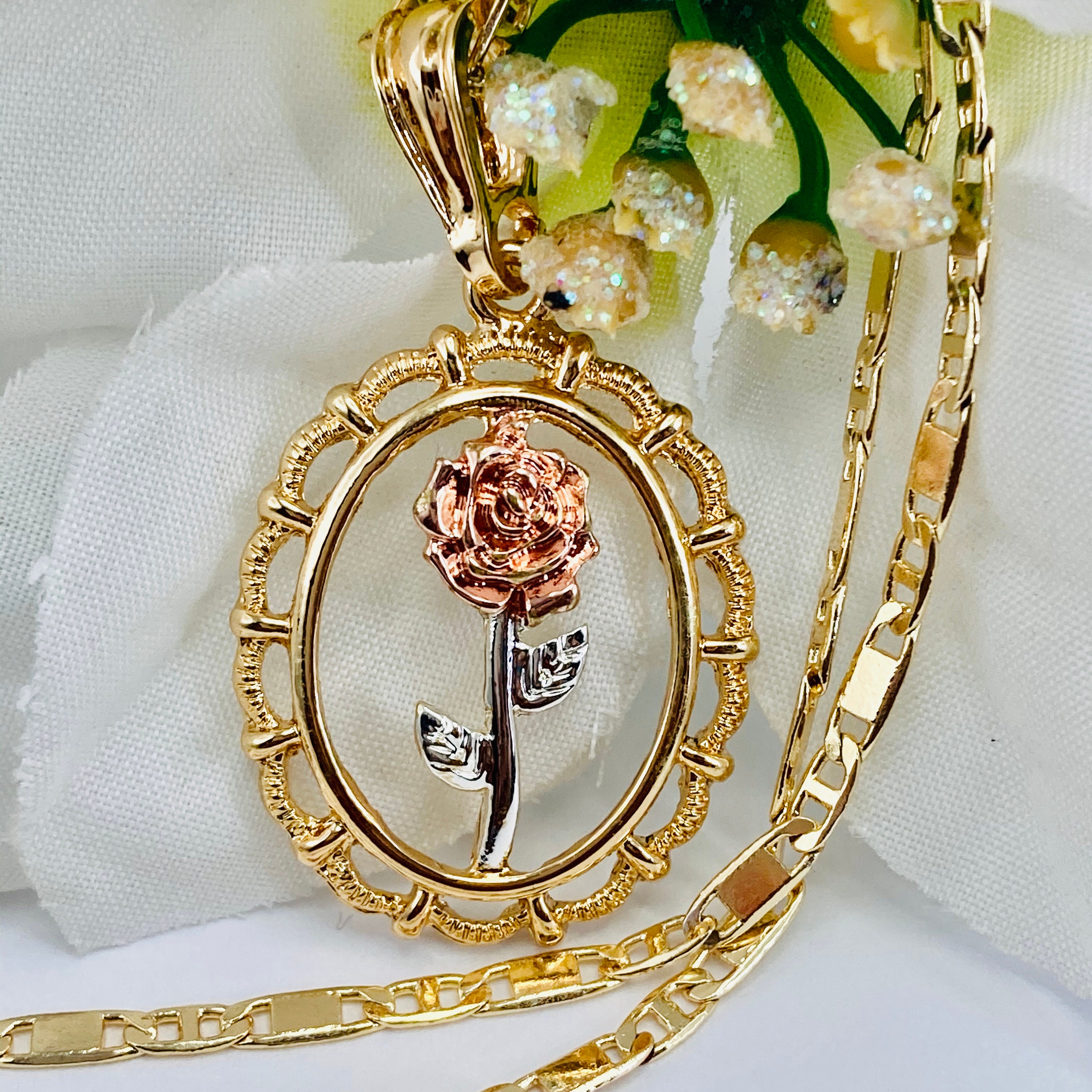 Collana Donna Oro Fiore Magnolia 24K Placcato Oro