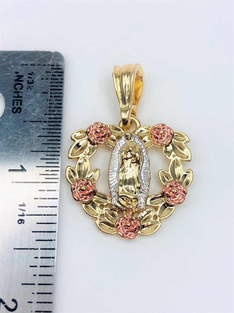 14k Gold Plated Virgin Mary With Flowers Heart Shape Pendant - Etsy