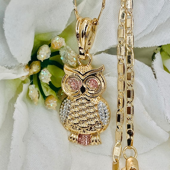 Buy Gold Plated Owl Tricolor Pendant Necklace 14k Gold Plated Owl