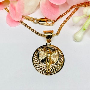 Cross Necklace, Gold Plated Round Necklace. Cross Pendant & Chain religious Jewelry