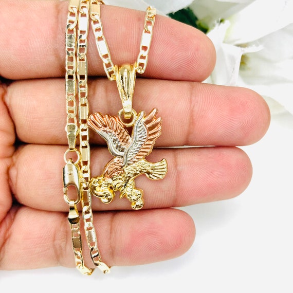14k Gold Plated Eagle Tricolor Pendant 