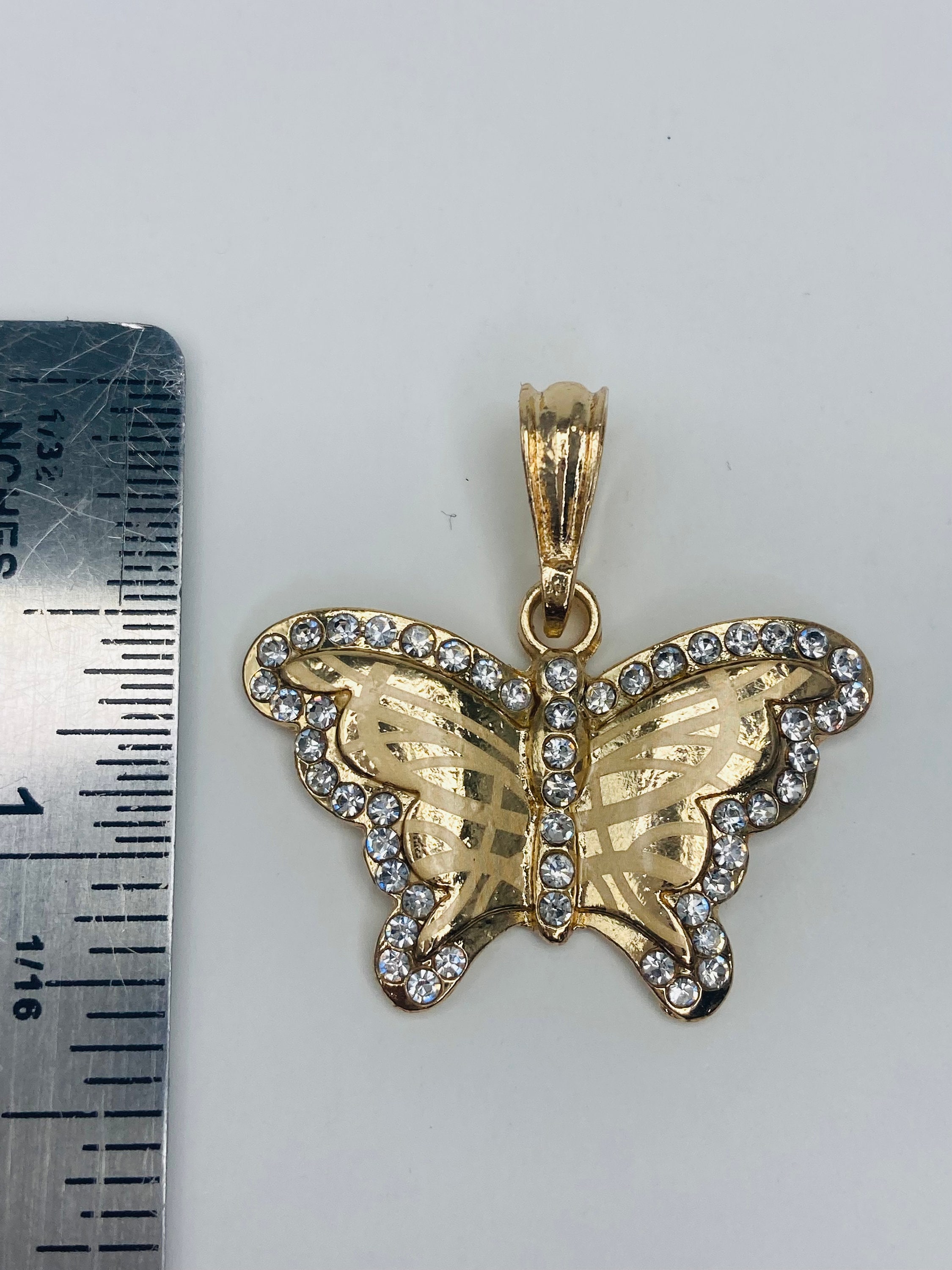 18K Gold Filled Butterfly Multicolor Cz /18K Dije de Mariposa Bano de