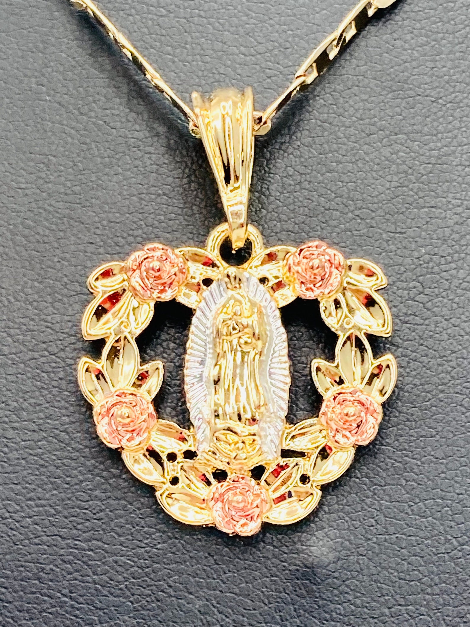 14k Gold Plated Virgin Mary With Flowers Heart Shape Pendant - Etsy