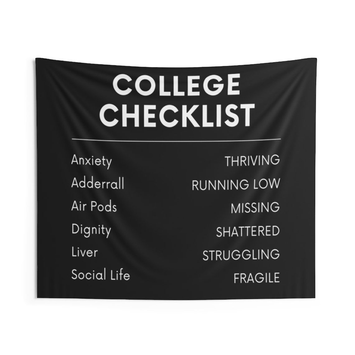 College Checklist Tapestry, Funny Tapestry, College Funny Tapestry