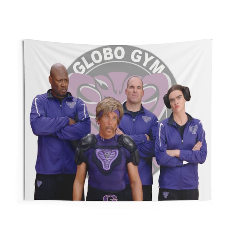 Globo Gym Tapestry, Funny Tapestry, Funny College Tapestry, Dorm Flag, Ben Stiller, Globo Gym Purple Cobras, Dodgeball Movie, White Goodman image 1