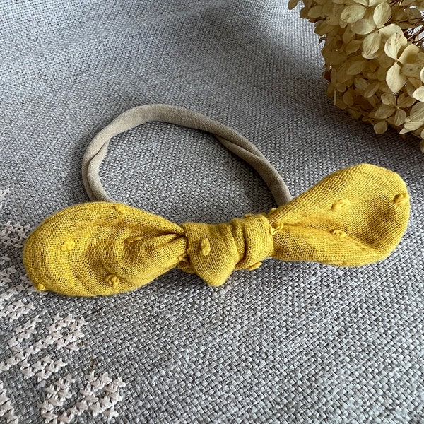 Haarband Schleife Gelb mit Punkten für Klein und Groß