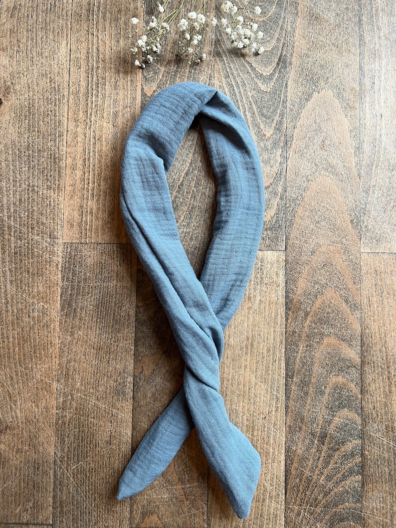 Haarband Musselin mit Draht Blau-Grau