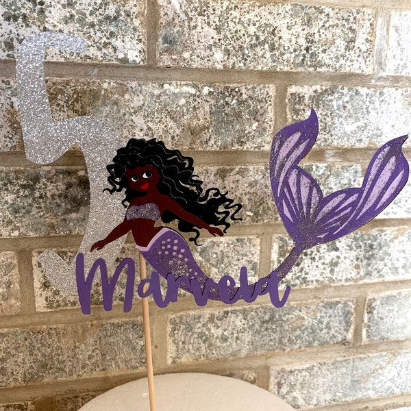 Black mermaid cake topper, black mermaid centerpiece, mermaid cake topper, mermaid birthday party, glitter mermaid theme, mermaid birthday