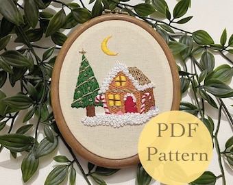 Embroidery PDF Pattern Design| digital pdf pattern download| beginner embroidery pattern| Christmas| Winter| Gingerbread| Modern Embroidery