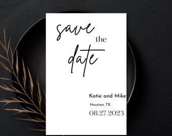 Minimalistic Save the Date, Black and White Simple RSVP, Modern Evite, Editable Template, Canva Save the Date, Custom Printable Invitation
