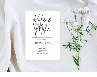 Simple Black and White Wedding Invite, Modern Minimalistic Wedding Invitation, Editable Template, Canva Invite, Custom Evite, Clean Wedding