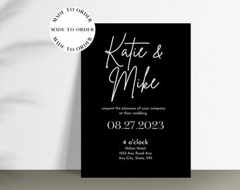 Made to Order Simple Wedding Invite, Modern Minimalistic Wedding Invitation, Custom Order Invitation, Custom Evite, Retro Wedding Invite