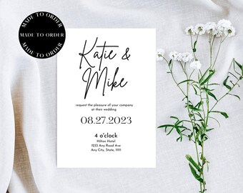Made to Order Simple Wedding Invite, Modern Minimalistic Wedding Invitation, Custom Order Invitation, Custom Evite