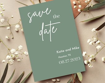 Minimalistic Save the Date, Sage Simple RSVP, Modern Evite, Editable Template, Canva Save the Date, Custom Printable Invitation