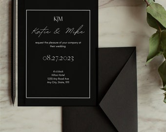 Black and White Minimalistic Wedding Invite,  Modern Simple Electronic Wedding Invitation, Editable Template, Canva, Customizable Evite