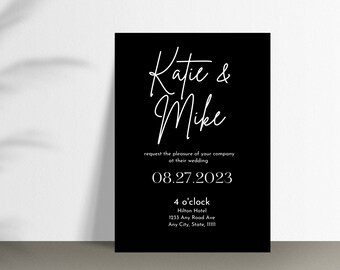 Black and White Minimalistic Wedding Invite, Modern Simple Electronic Wedding Invitation, Editable Template, Canva, Customizable Evite