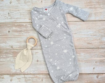 Newborn sleep gown, infant hospital outfit, baby sleeper gown, gender neutral baby shower gift, infant sleeper, coming home outfit baby