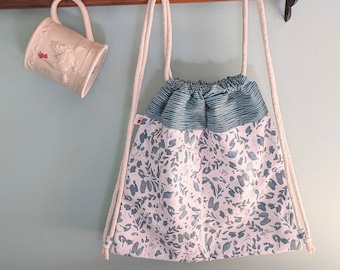 Cloth drawstring backpack, green drawstring bag, nursery bag, birthday gift ideas for daughter, library bag for kids, travel bag for women
