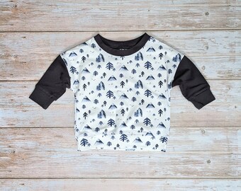 Mountain long sleeve shirt, baby clothes for winter, mountain baby gift, oversized long sleeve shirt, outdoor baby shirt, dolman sleeve top