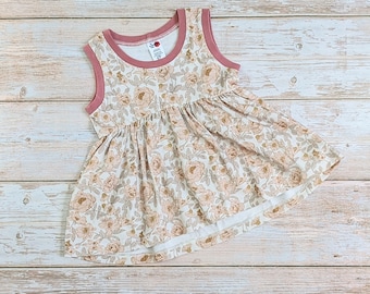 Peplum shirt with flowers, toddler girl summer clothes, sleeveless top for girls, floral shirt for toddler, peplum tank top, pink flowers