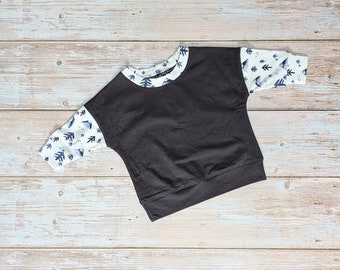 Baby shirt with mountains, dark gray shirt with long sleeves, mountain clothing for babies, baby clothes winter, oversized long sleeve shirt