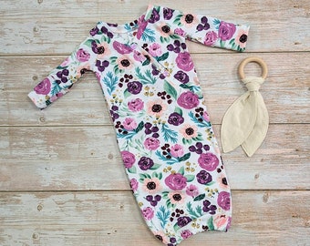 Baby girl sleeper, floral baby gown, infant hospital outfit, newborn sleep gown, baby girl coming home outfit newborn, floral sleeper gown