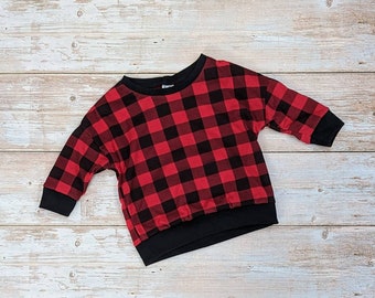 Dolman sleeve shirt, toddler shirt for boys, red and black plaid shirt, winter clothes for baby boys, long sleeve shirt girl, kids clothes