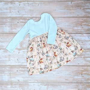Long sleeve dress for toddler girl, animals with food dress, woodland dress for little girl, toddler dress for birthday, forest animals