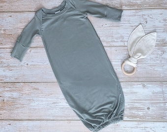Baby sleeper gown, sleep gowns baby green, green baby coming home outfit, infant sleep gown, hospital baby outfit, bamboo baby sleeper