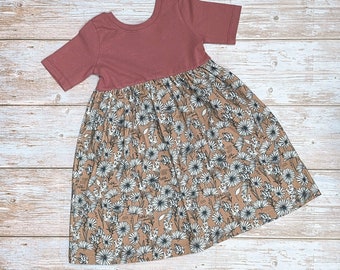 Talitha Koum, Catholic girls dress with flowers, short sleeve dress for toddler girl, maroon dress for baby girl, Catholic clothing children