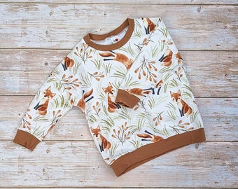 Kids fox shirt, long sleeve shirt with animals, fox toddler shirt, oversized long sleeve shirt, fox clothing for children, shirt with fox
