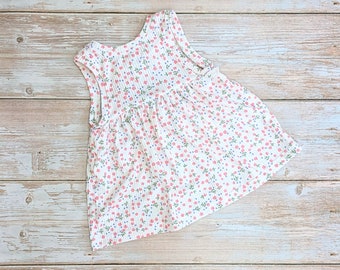 Floral baby dress, sleeveless summer dress with flowers, dress for baby girl, white floral dress, tank dress, sundress baby, pink flowers