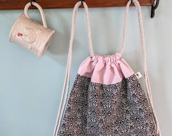 Black drawstring bag, dance bag for girls, cloth backpack with drawstrings, gift ideas for teacher, kids activity bag, travel bag for tweens