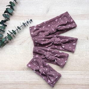 Knotted headband for girls, womens floral headband with knot, mommy and me hair accessories, maroon knot headband for baby, wide headband