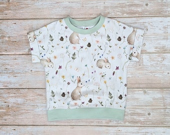 Floral bunny shirt for toddler girl, summer clothes for toddler, short sleeve shirt with flowers, bunny shirt for girls, toddler tee shirt