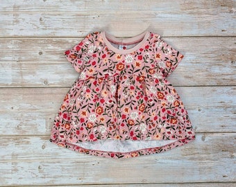 Pink floral shirt, girls peplum top, clothes for toddler girls, short sleeve shirt with flowers, little girl clothes, kids clothes girls