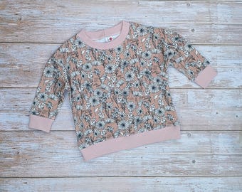 Catholic shirt for toddlers, Talitha Koum, floral long sleeve top, religious clothing for girls, pink long sleeve shirt with flowers