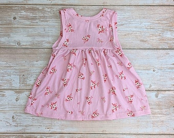 Pink summer dress with flowers toddler, pink dress for baby girl, sleeveless floral dress for toddler girl, pink sundress, tank dress