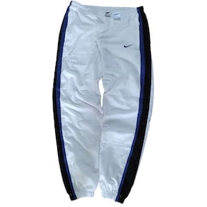 Vintage Nike Track Pants Navy Blue Nylon Joggers White Calf Swoosh