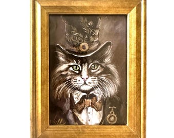 Framed Dark Academia Cat Art Decor, Moody Victorian Art, Dark Academia Art, Antique Victorian Decor, Victorian Painting Style mini–Art Gift
