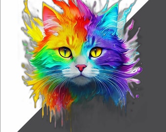 multicolored cat sublimation designs, sublimation download png, Cat Clipart Png, Digital File, INSTANT DOWNLOAD, Cat Png, Bright cat png