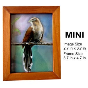 Whimsical Mini Squirrel Cuckoo Art in Framed Enclosure, Vintage Painting Style, mini gift, bird lover gift, small framed art, bird art gift
